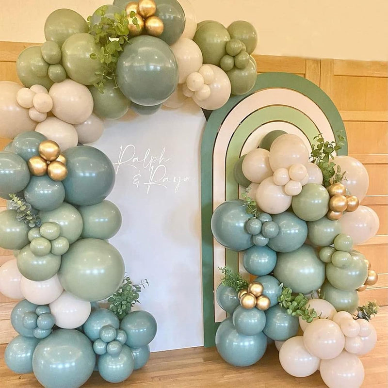 136Pcs Dusty Green Blue Balloon Garland Arch Kit Green Ash Mist Green