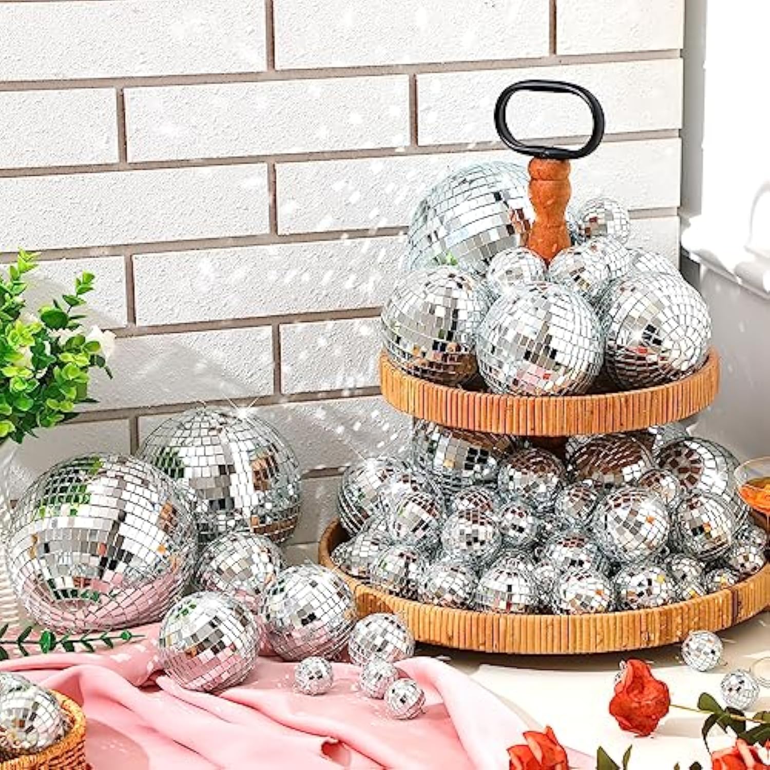 200 Pcs Mini Mirror Disco Ball Ornaments Mardi Gras Small Silver Hanging Decorations Reflective Tiny Balls Bulk For 70S 80S 90S Disco Party, Christmas Tree(8'', 6'', 4'', 3'', 2,'' 1'')