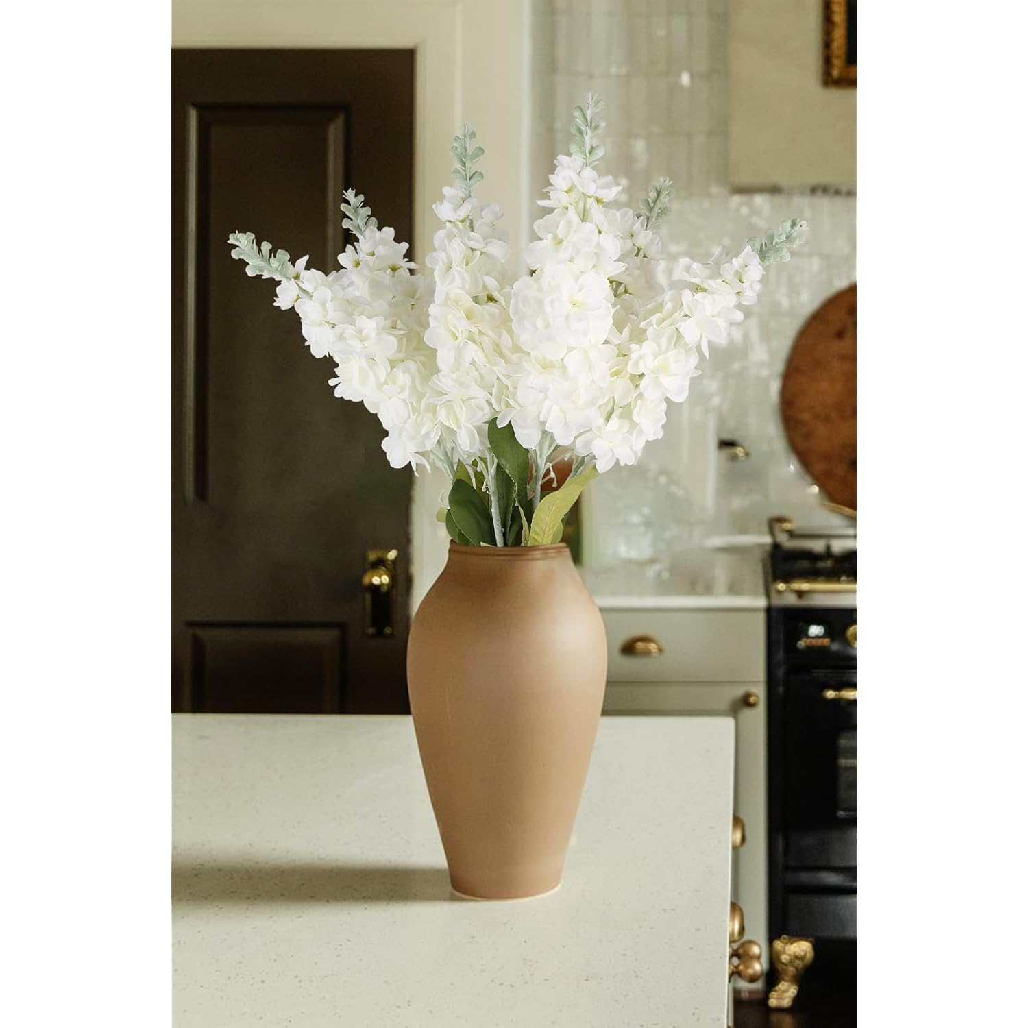 6Pcs Delphinium Artificial Flowers White 34.6'' Faux Larkspur Silk Flowers Long Stem Fake Snapdragon Realistic Flowers For Tall Floor Vase Home Kitchen Wedding Table Centerpieces Outdoor Decor (White)