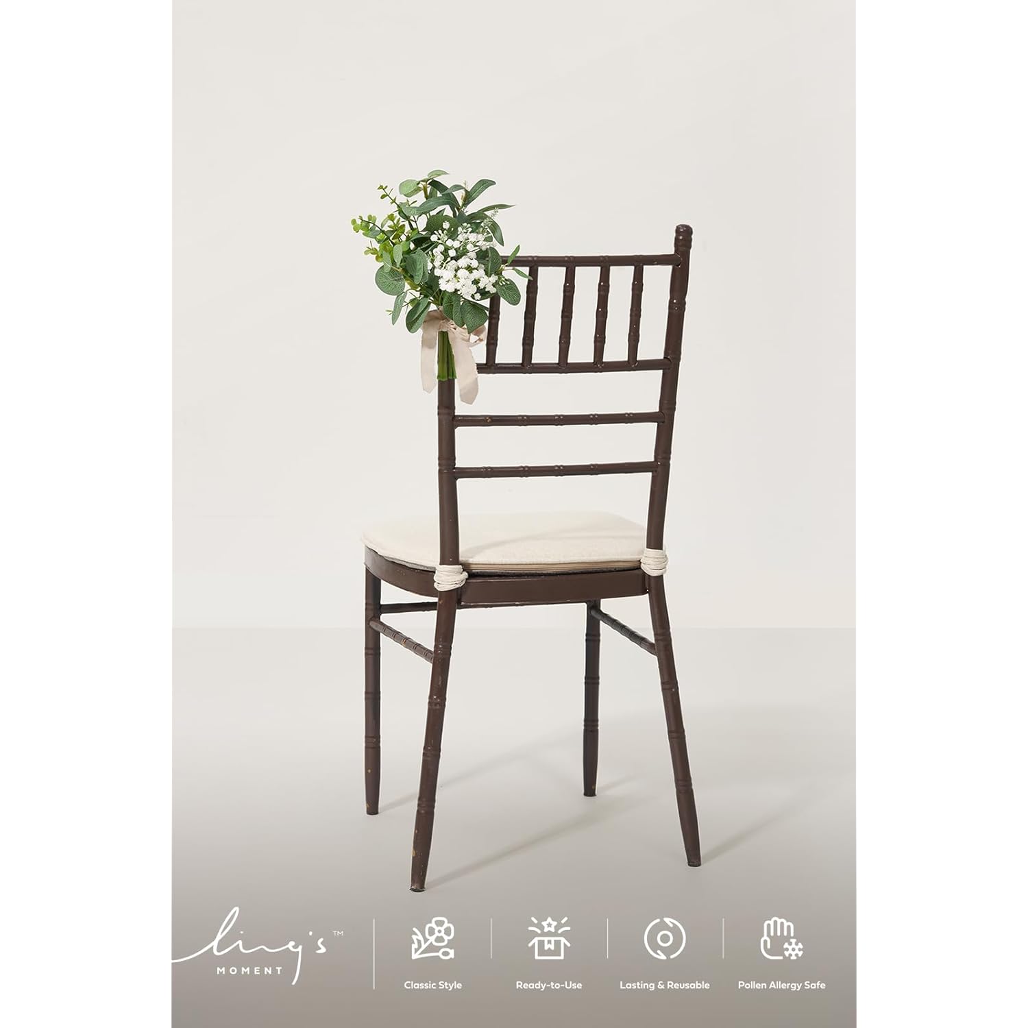 8 White Aisle Pew Artificial Flowers Arrangements Babysbreath For Wedding Ceremony Chair Back Floral Decorations With Chiffon Ribbons Sage Green Reception Church Rose Fake Party Outdoor