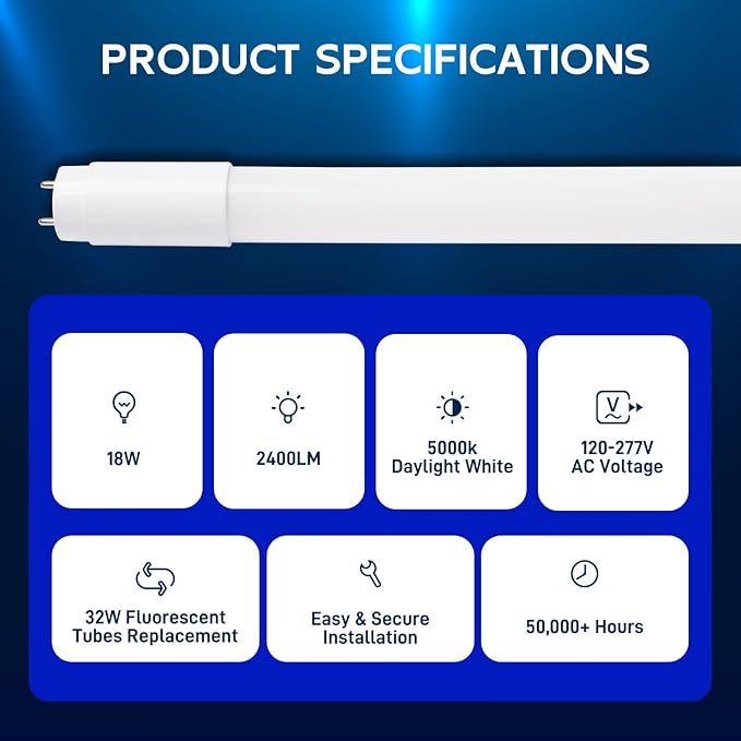 20 Pack 4FT T8 LED Hybrid Tubes 18W 2400LM 5000K Type A B G13 Fluorescent Replacement