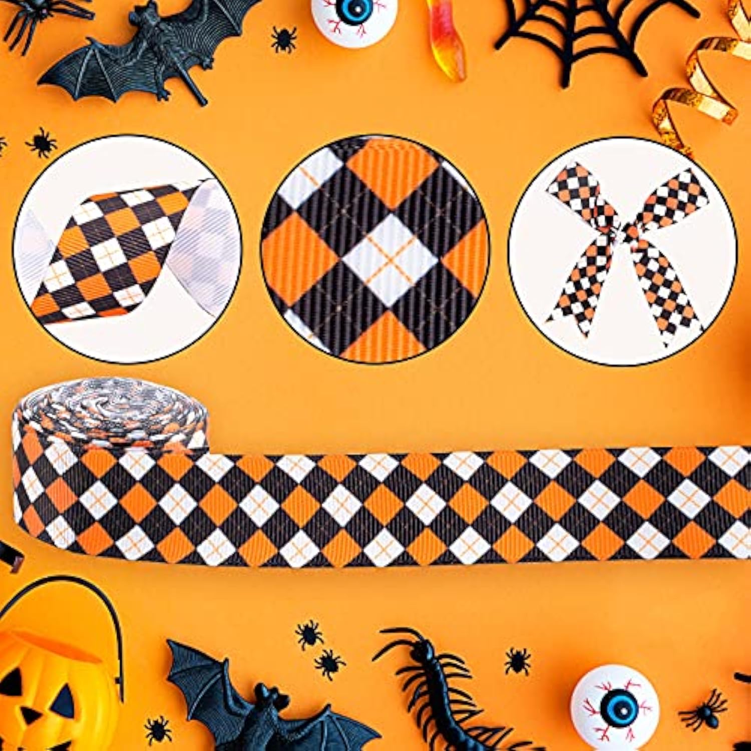 6 Roll Halloween Grosgrain Ribbon Geometric Dot Gift Wrapping Ribbon 3