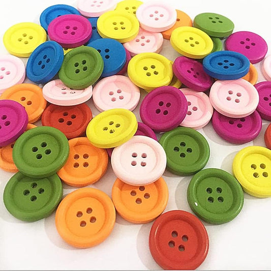 25Mm 50 Pcs Assorted Colors Wooden Buttons 4 Hole Mixed Colored In Bul