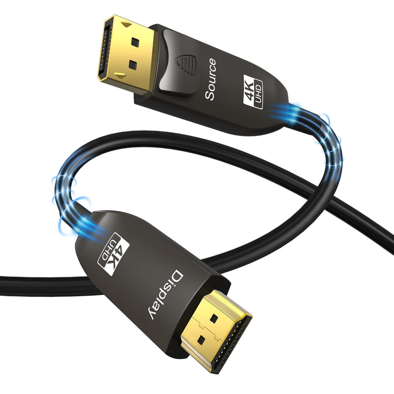 4K Fiber Optic Displayport To Hdmi Cable 30Ft, Uni-Directional Dp 1.2 To Hdmi