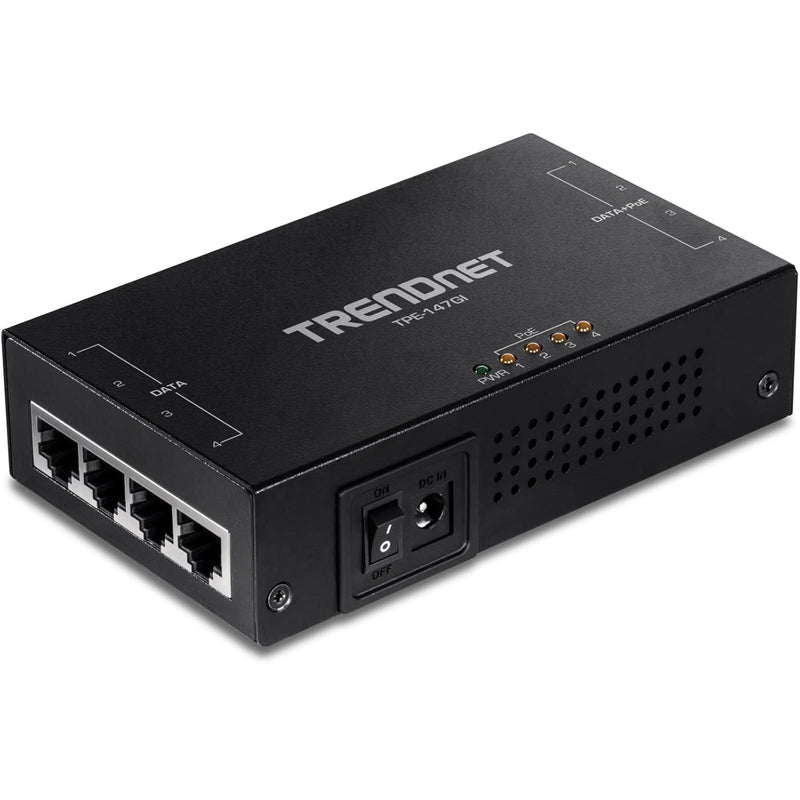 TRENDnet 65W 4-Port Gigabit PoE+ Injector, TPE-147GI, 4 x Gigabit Ports(Data i