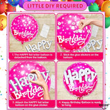 , Huge Happy Birthday Balloon Pink Set - 23 Inch, Pack Of 5 | Hot Pink Heart Balloons For Happy Birthday Decorations | Foil Balloons For Princess Party Decorations