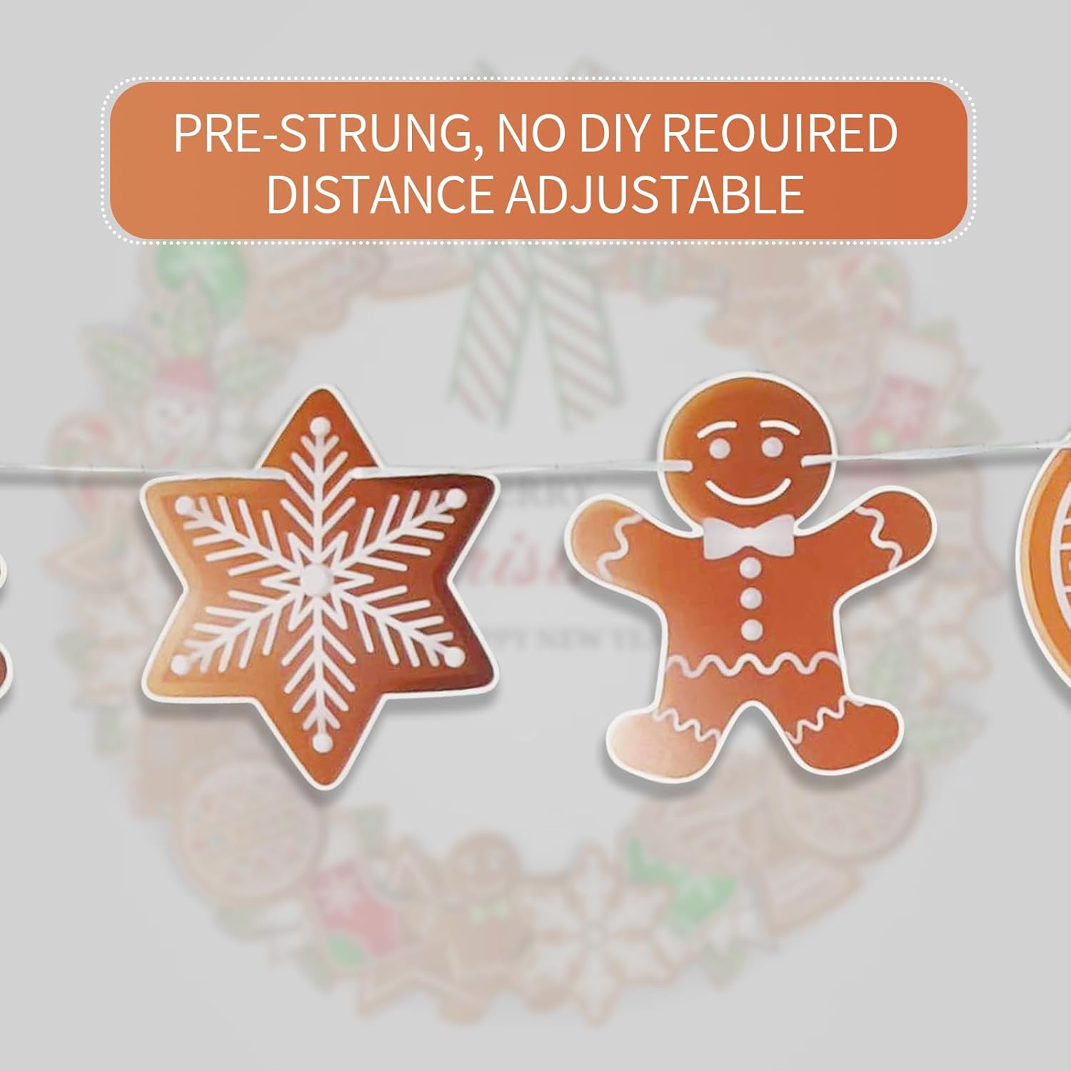 2 Pack Gingerbread Garland - Christmas Banner & Man Garland For Gingerbread Party Decor & Tree Decor