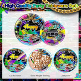 192 Pcs 80’S Party Tableware Set 80S Birthday Hip Hop Party Table Decorations Supplies Retro 80S Theme Paper Plates, Napkins, Cups And Plastic Cutlery For 24 Guests