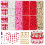 Red Clay Bracelet Kit - Heishi Beads, Clay Charms, Gold Spacer Beads - Jewelry Making & Friendship Bracelet Kit For Valentine'S Day, Crafts, Raves, Gifts