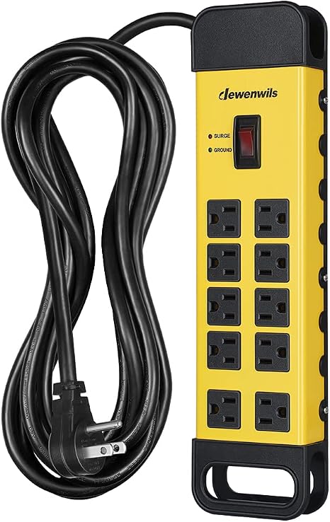 10 Outlet Metal Surge Protector Power Strip 15FT Cord 1440J Flat Plug