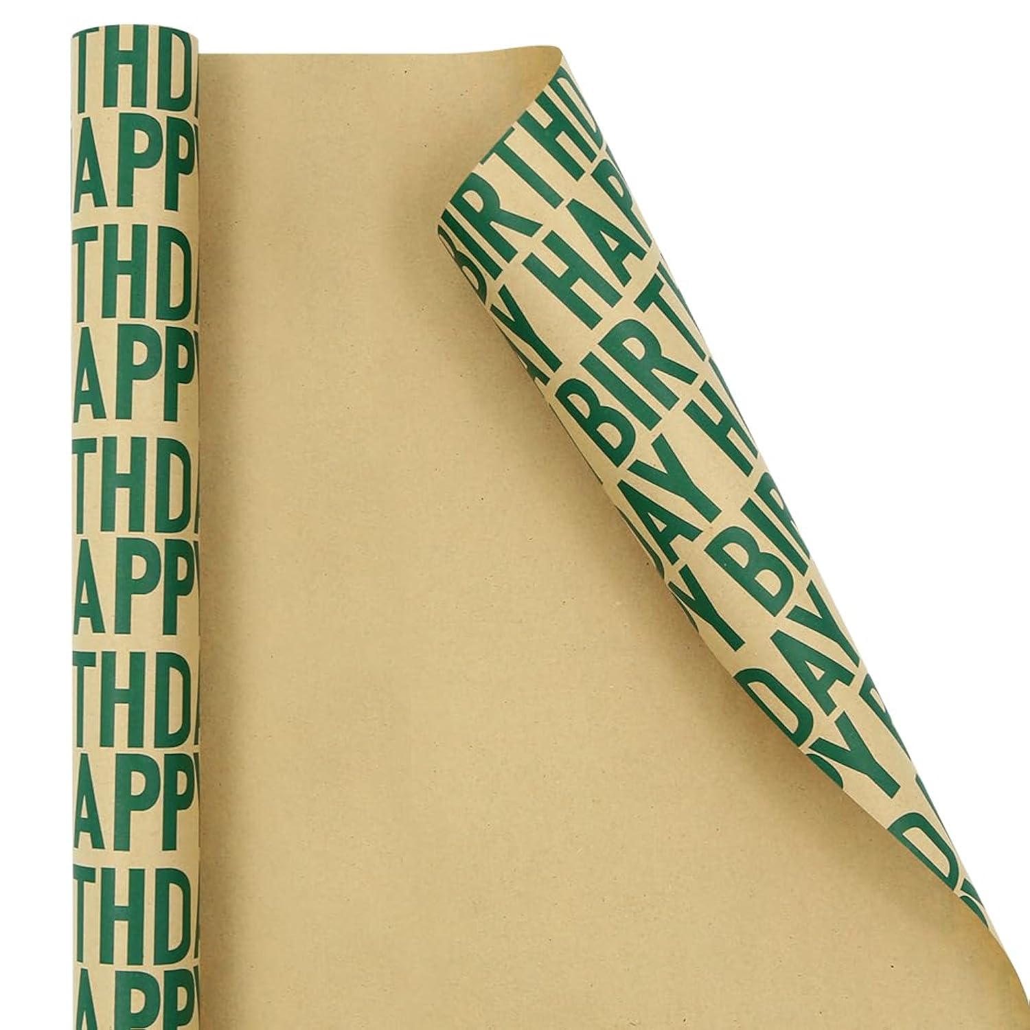 Minimal Emerald Green Large Happy Birthday Repeating Script Wrapping Paper For Men Women Boys Girls Kids- 1 Mini Roll 17 X 10 Ft Per Roll 14.1 Sq.Ft.Ttl - Brown Recycled Kraft Gift Wrap For Baby Shower Daddy Men All Birthday Occasions