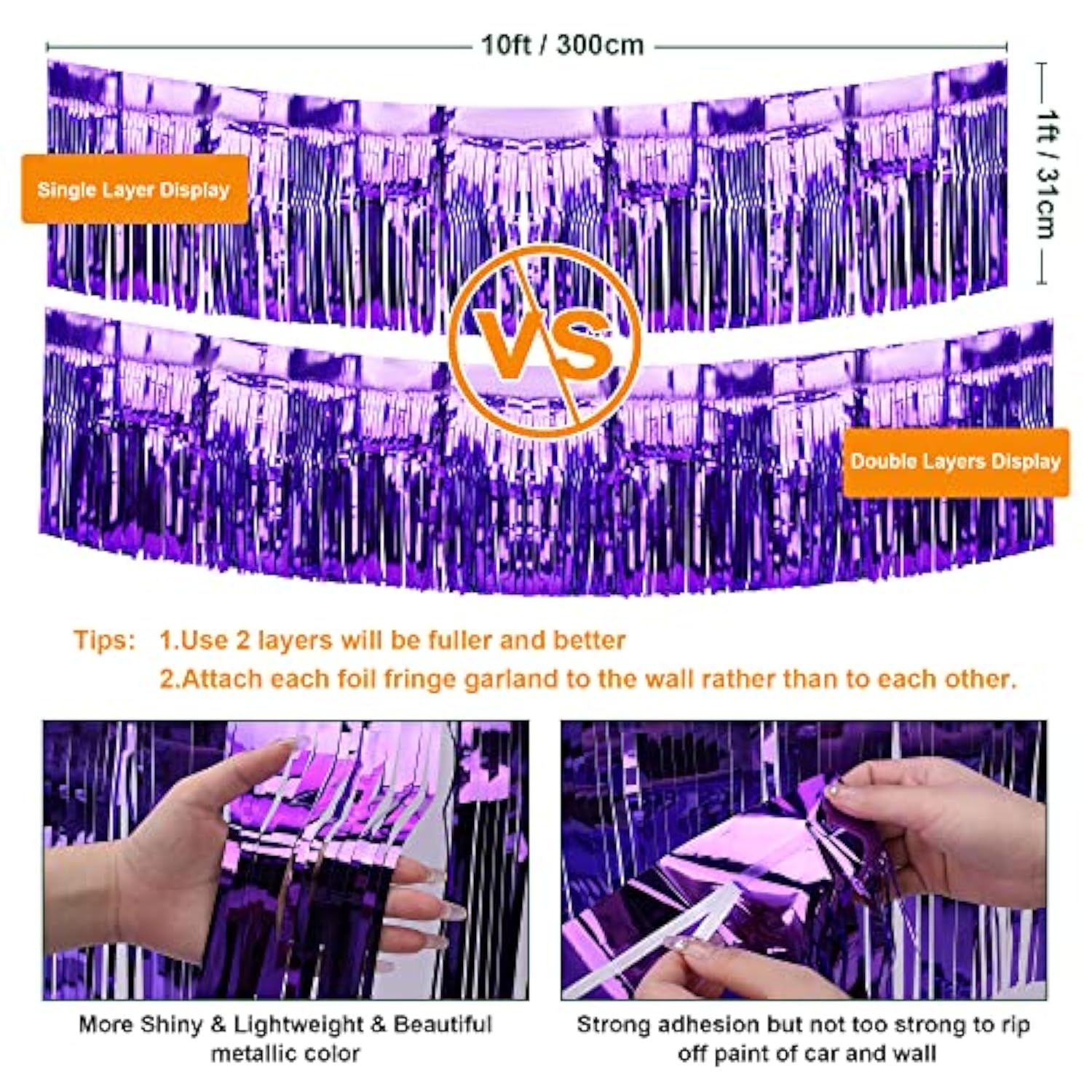 4 Pack Iridescent Fringe Float Curtain, Metallic Foil Fringe Garland W