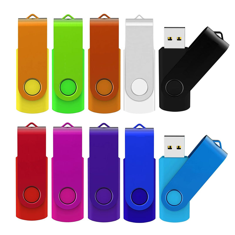 Usb Flash Drive 8Gb 10 Pack, Bulk Usb 2.0 Flash Drives Thumb Drive Swivel Memo