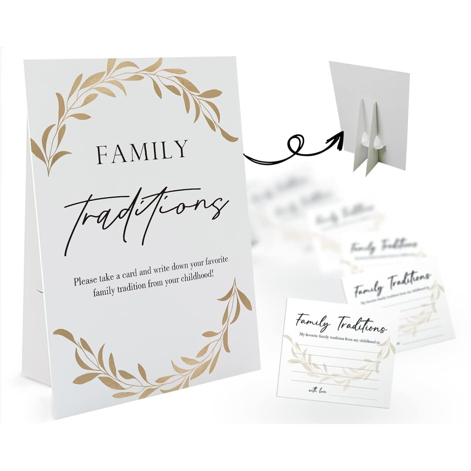 Golden Leaves Theme Favorite Family Traditions Baby Shower Games Set(1 Sign And 20 Cards), Games For Baby Shower, Wedding Shower, Bridal Shower, Game Night, Gender Reveal, Family Day Decorations 21