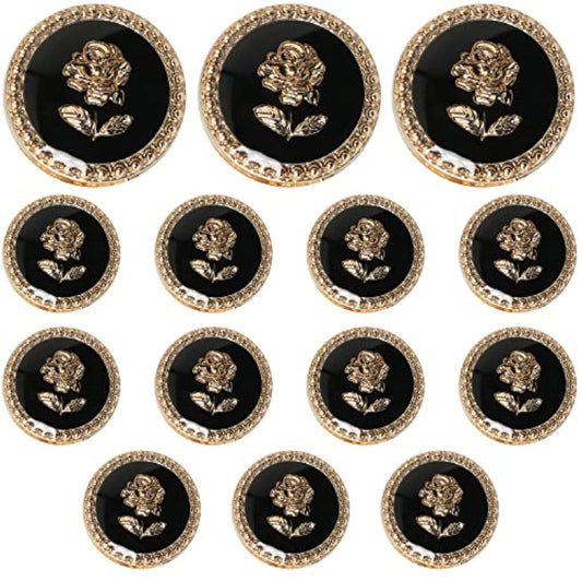 14Pcs Vintage Rose Button 15Mm Metal Enamel Suit Button Flower Buttons