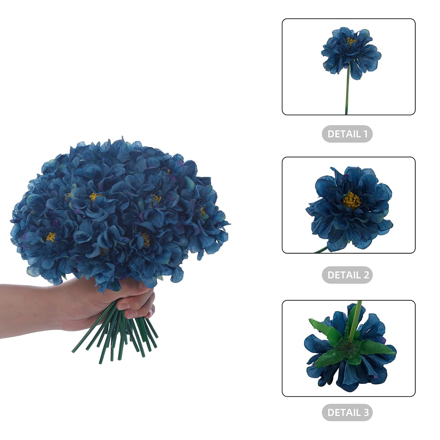 Artificial Flowers Silk Hydrangea Chrysanthemum Ball Flowers Arrangements Bouquets 21Pcs For Home Dining Table Core Party Wedding Decoration (Navy Blue, Pack Of 21)