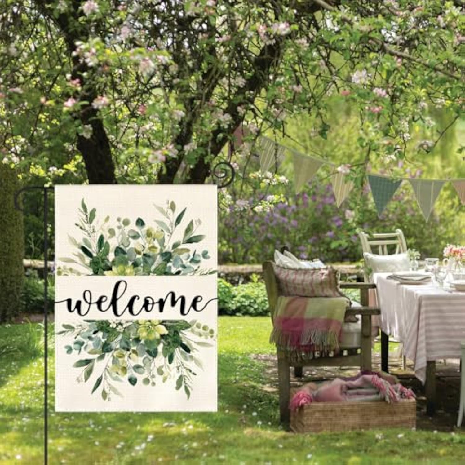 Spring Summer Floral Welcome Garden Flag 12X18 Inch Double Sided Outside, Eucalyptus Seasonal Farmhouse Yard Outdoor Flag