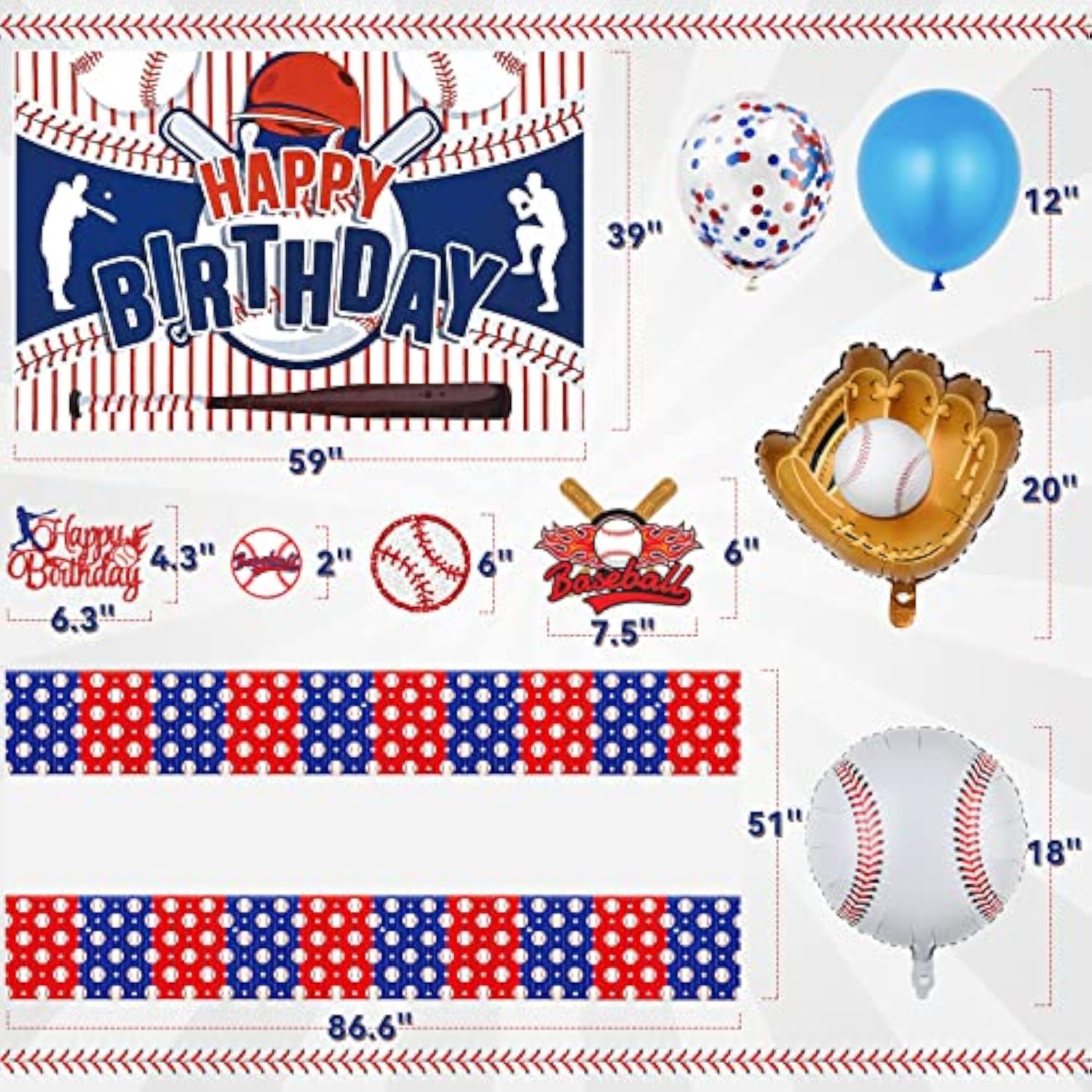 Baseball Party Decorations, Baseball Birthday Party Supplies Kit, Incl