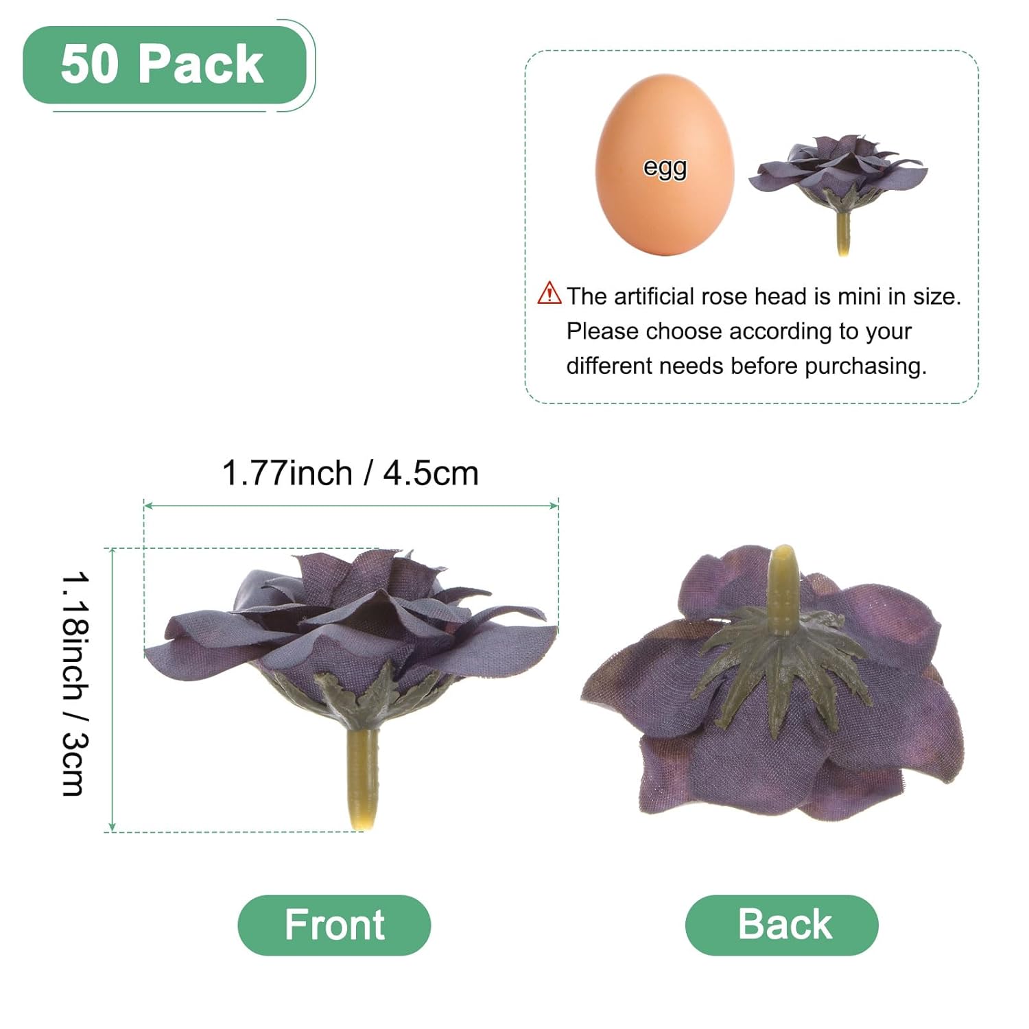 50-Pack Artificial Roses Heads, Silk Faux Rose Head For Wedding/Bouquet/Diy Crafts/Party Decoration, Fake Bloom Flower Heads Buds [Gray]