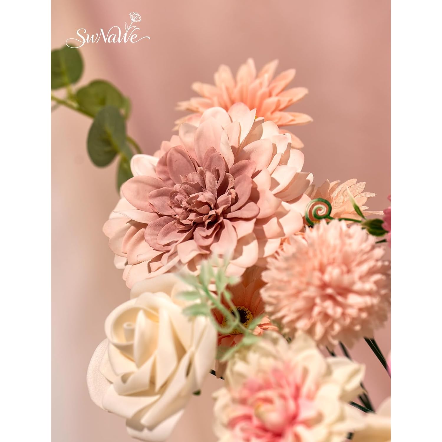Pink Flowers Artificial Roses Combo Set Fake Pink Silk Flowers Faux Peony Flowers Mix Chrysanthemum Dahlia With Stems For Wedding Bouquets Baby Bridal Shower Party Floral Arrangements Decor