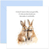 Old English Co. Wedding Anniversary Card For Husband - 'Who You Have Beside You' - Romantic Rabbit Card For Wife Girlfriend, Boyfriend, Husband - Sweet Quote For Couple | Blank Inside Envelope