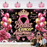 Breast Cancer Awareness Backdrop Pink Ribbon Crown Rose Gold Balloon Background Hope Faith Strength Charity Event Photo Booth Props 8x6FT