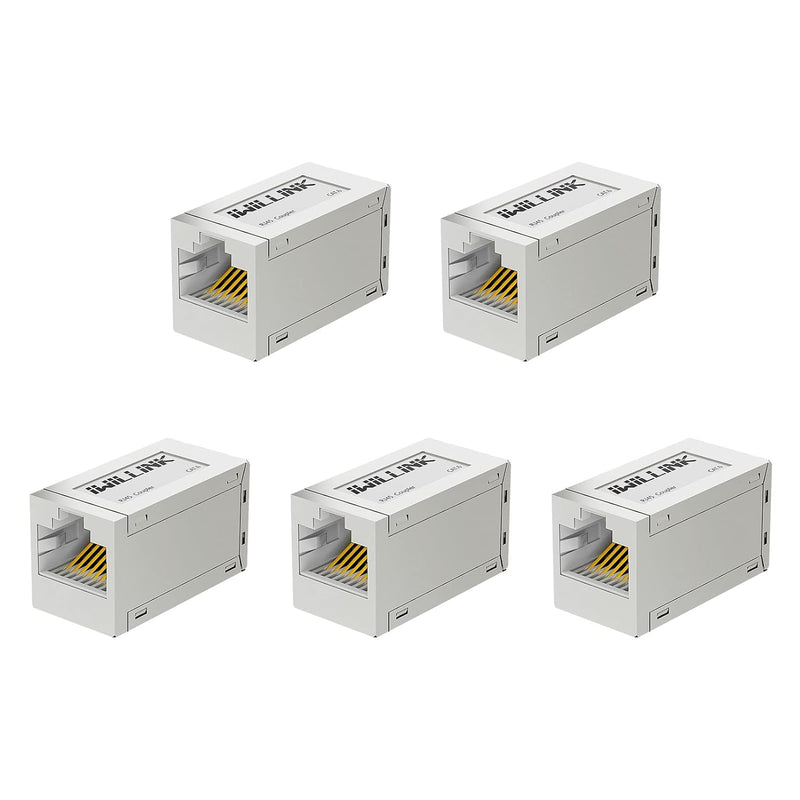 5-Pack Shielded Rj45 Coupler, Inline Ethernet Coupler In Silver, Female To Fem