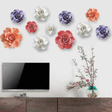 Rose Ceramic Flower Wall Décor Artificial 3D Flower Wall Art For Living Room Home Hallway Bedroom Kitchen Farmhouse Bathroom Dining Room, Blue, 5.51 Inch