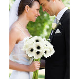 Artificial White Flower, 12 Pcs Black And White Flowers, 11 Inch Silk Anemone Flower, Stems Pu Real Touch Fake Flowers In White With Black Center For Wedding Memorial Day Centerpiece Home Kitchen