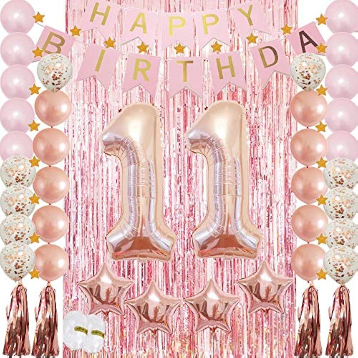 Rose Gold 11th Birthday Decorations Balloons Party Supplies for Girls