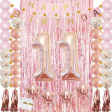 Rose Gold 11th Birthday Decorations Balloons Party Supplies for Girls