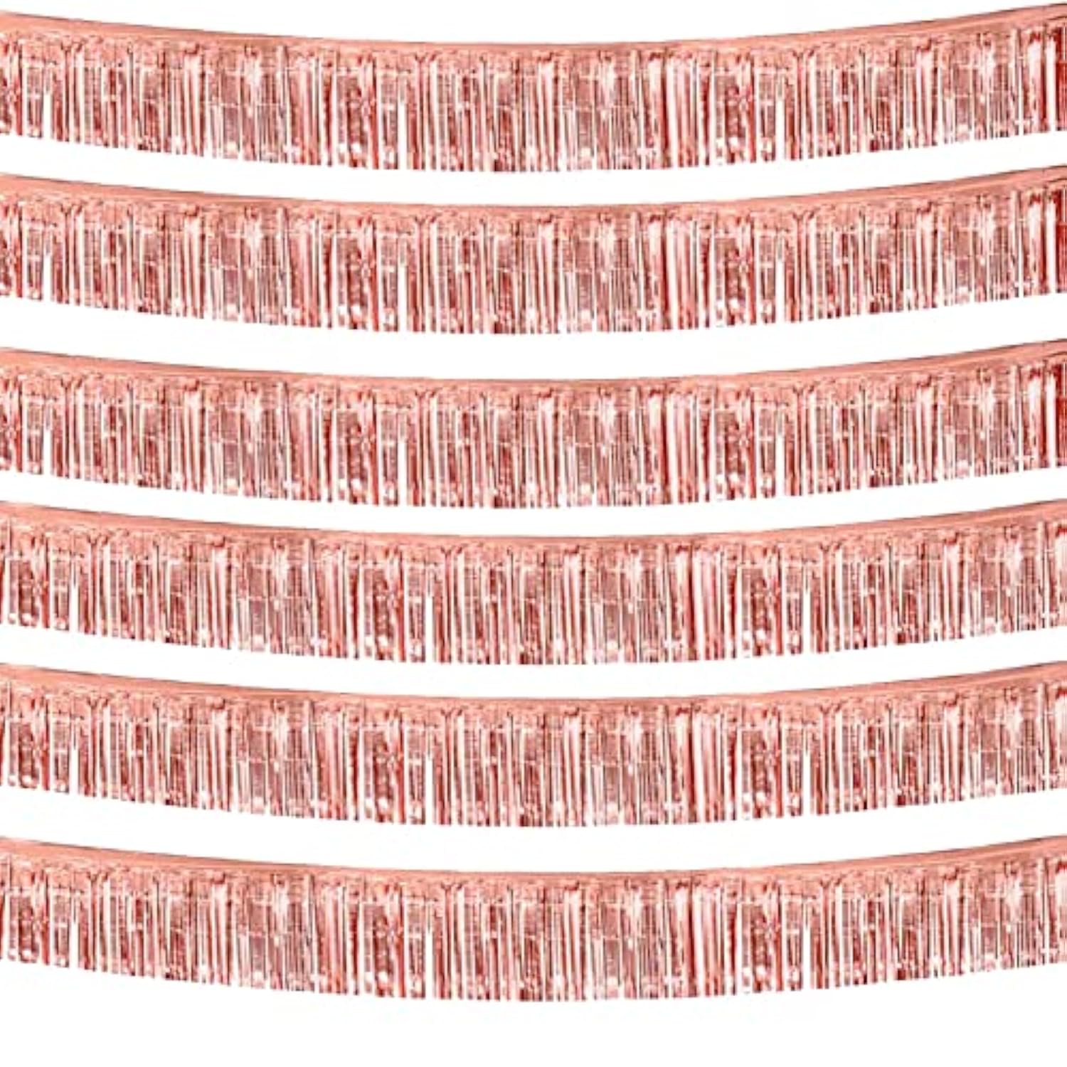 6 Pack 10 Feet Rose Gold Foil Fringe Garland Metallic Tinsel Streamers Banner Wall Hanging Curtain Backdrop Banner For Parade Floats, Thanksgiving, Christmas, Birthday, Halloween Party Decorations