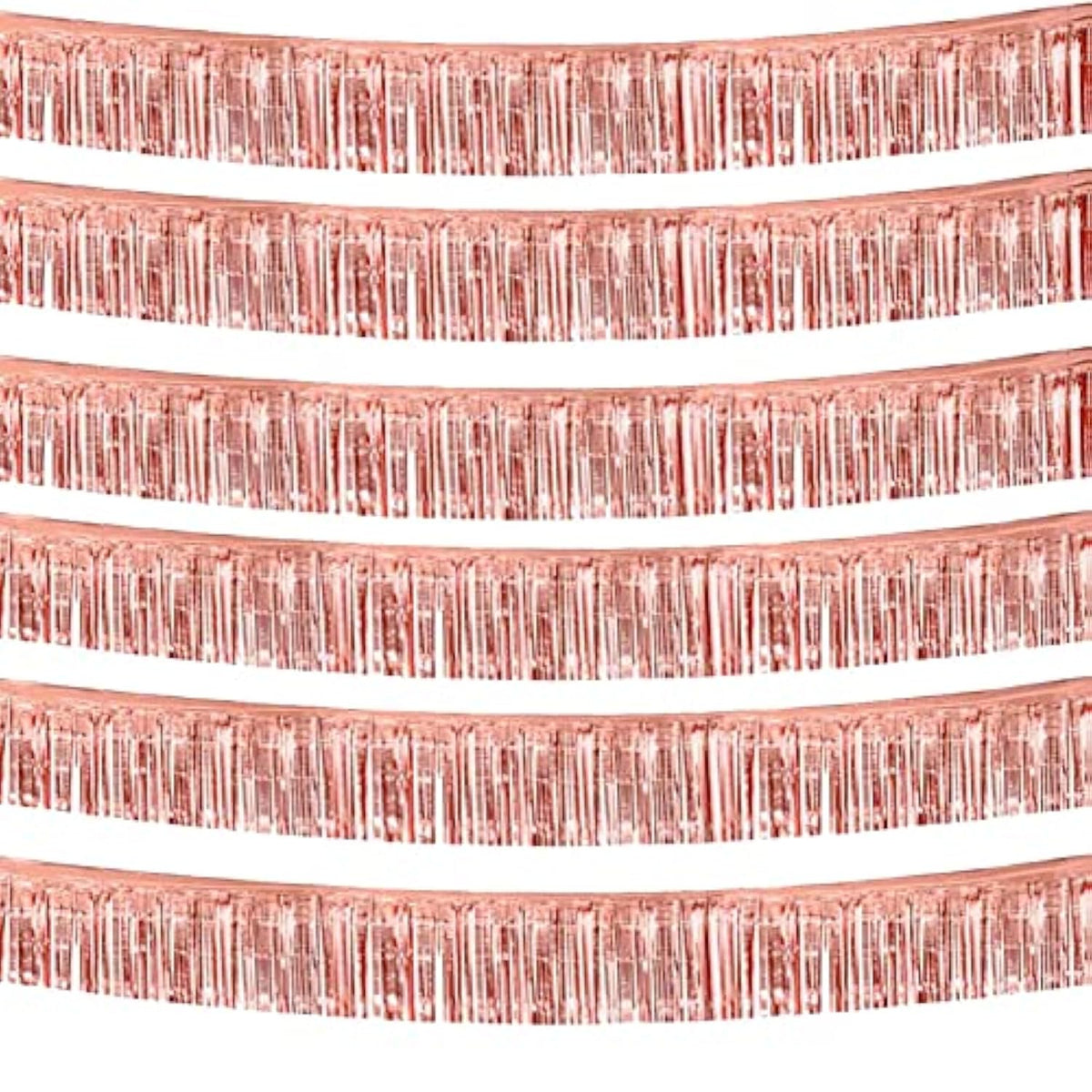 6 Pack 10 Feet Rose Gold Foil Fringe Garland Metallic Tinsel Streamers Banner Wall Hanging Curtain Backdrop Banner For Parade Floats, Thanksgiving, Christmas, Birthday, Halloween Party Decorations