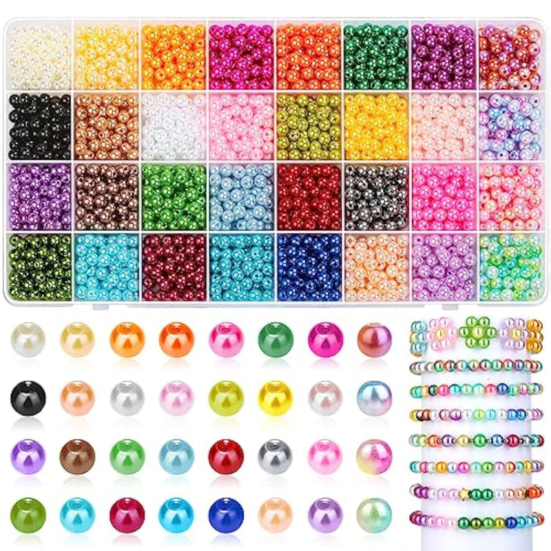 Pearl Beads For Jewelry Making, 32 Colors Round Pearls With Holes, 2000 Pcs 6Mm Handcrafted Colorful Loose Spacer Beads For Diy Craft Bracelet Necklace Earrings