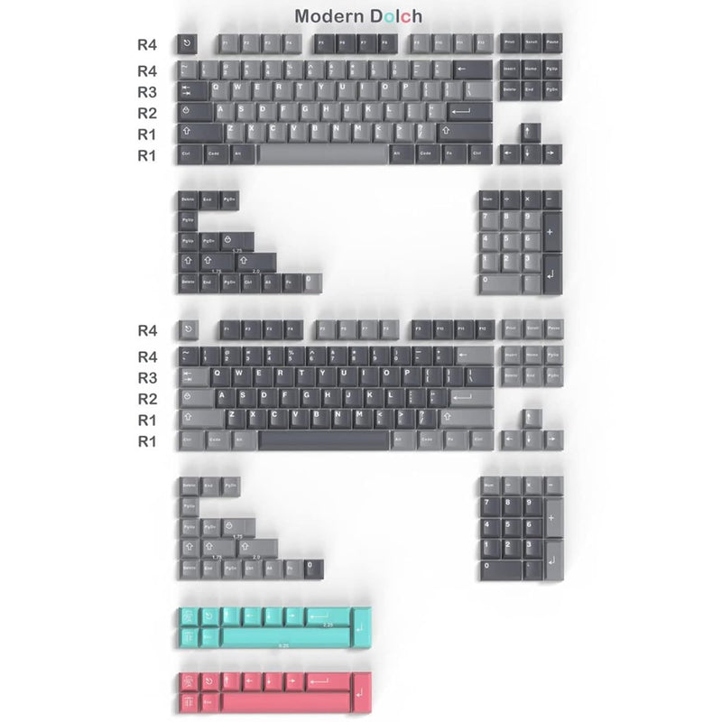 264 Keys Modern Dolch Keycaps Set Doubleshot Cherry Profile Custom Black Grey