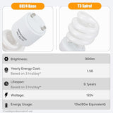 GU24 CFL Light Bulbs T3 Spiral 13W 60W Equivalent 2700K Soft White 900 Lumens UL Approved 4 Pack