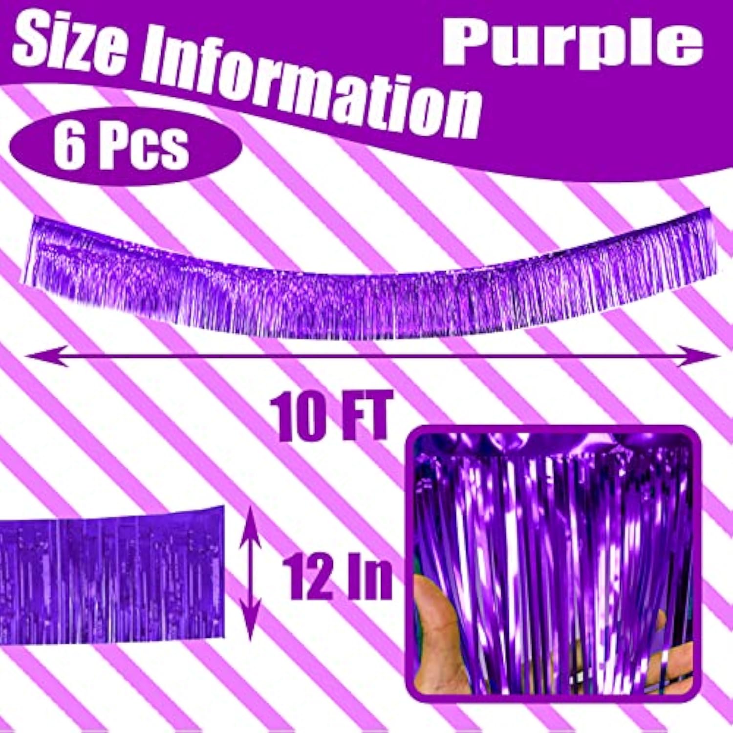 6 Pack 10 Feet Foil Fringe Garland Metallic Tinsel Streamers Banner Wall Hanging Curtain Backdrop Banner For Parade Floats, Thanksgiving, Christmas, Birthday, Halloween Party Decorations(Purple)