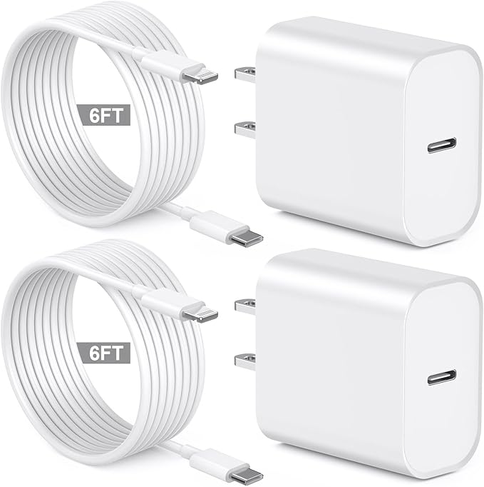 2 Pack 20W USB C Fast Charger with 6FT MFi Certified Lightning Cable for iPhone