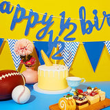 Pre- Strung Half Birthday Decorations Set 6 Months Happy 1/2 Birthday Banner, Glitter 1/2 Half Year Cake Topper, Triangle Flag Banner For Baby Shower Party Photoshoot Props(Dark Blue)