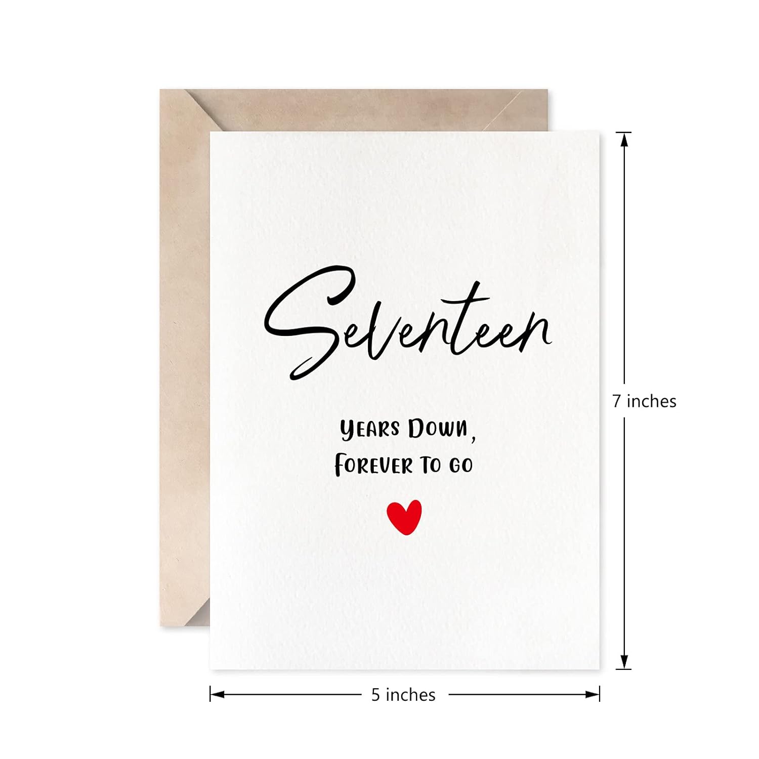 17Th Anniversary Card, Seventeen Years Down Forever To Go, Romantic Valentines Day Wedding Card For Husband Wife