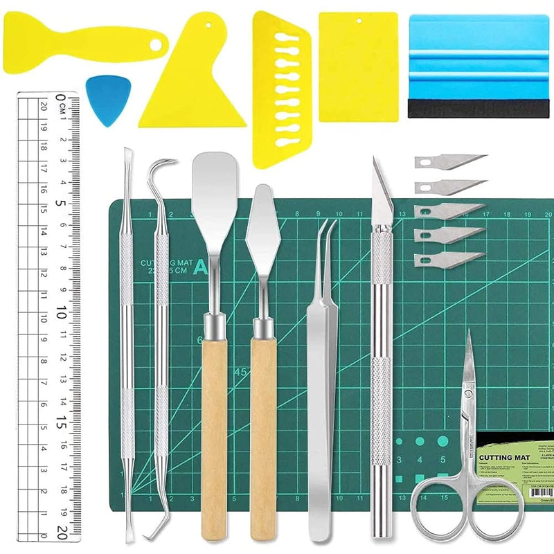 19 Pcs Vinyl A5 Cutting Mat Stainless Steel Craft Tool Set Including Scrapers,