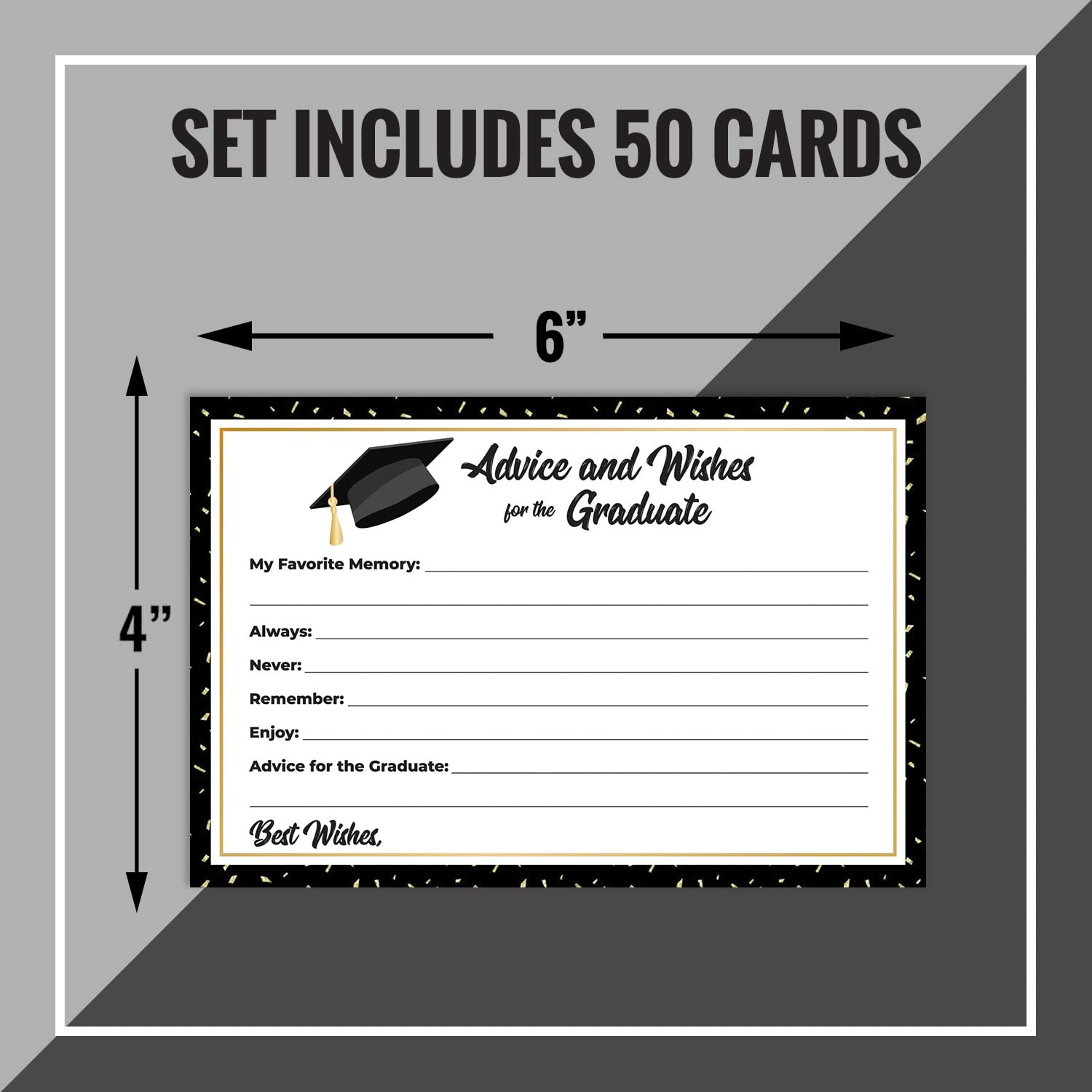 50 Graduation Share A Memory, Wishes Or Advice Cards For The Graduate -Party Games Activities Supplies Decorations Grad Celebration College, High School, University- Gold & Black 2025- Made In The Usa
