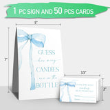 Guess How Many Candies Sign(1 Standing Sign-50 Guessing Cards) Blue Bow Theme Party Activities Game Cards Kit For Baby Showers, Newborn Parties, Bridal Shower, Engagement, Wedding Shower, Birthdays-38