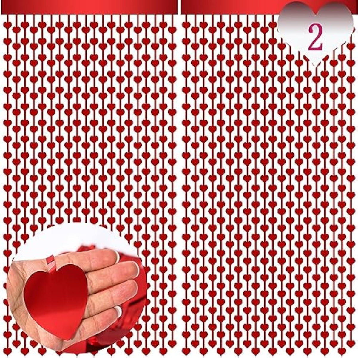 Heart Tinsel Curtains Heart Decorations Red Love Streamers For Valentines Party Decorations Backdrop For Engagement Wedding Theme Birthday Props 2Pcs