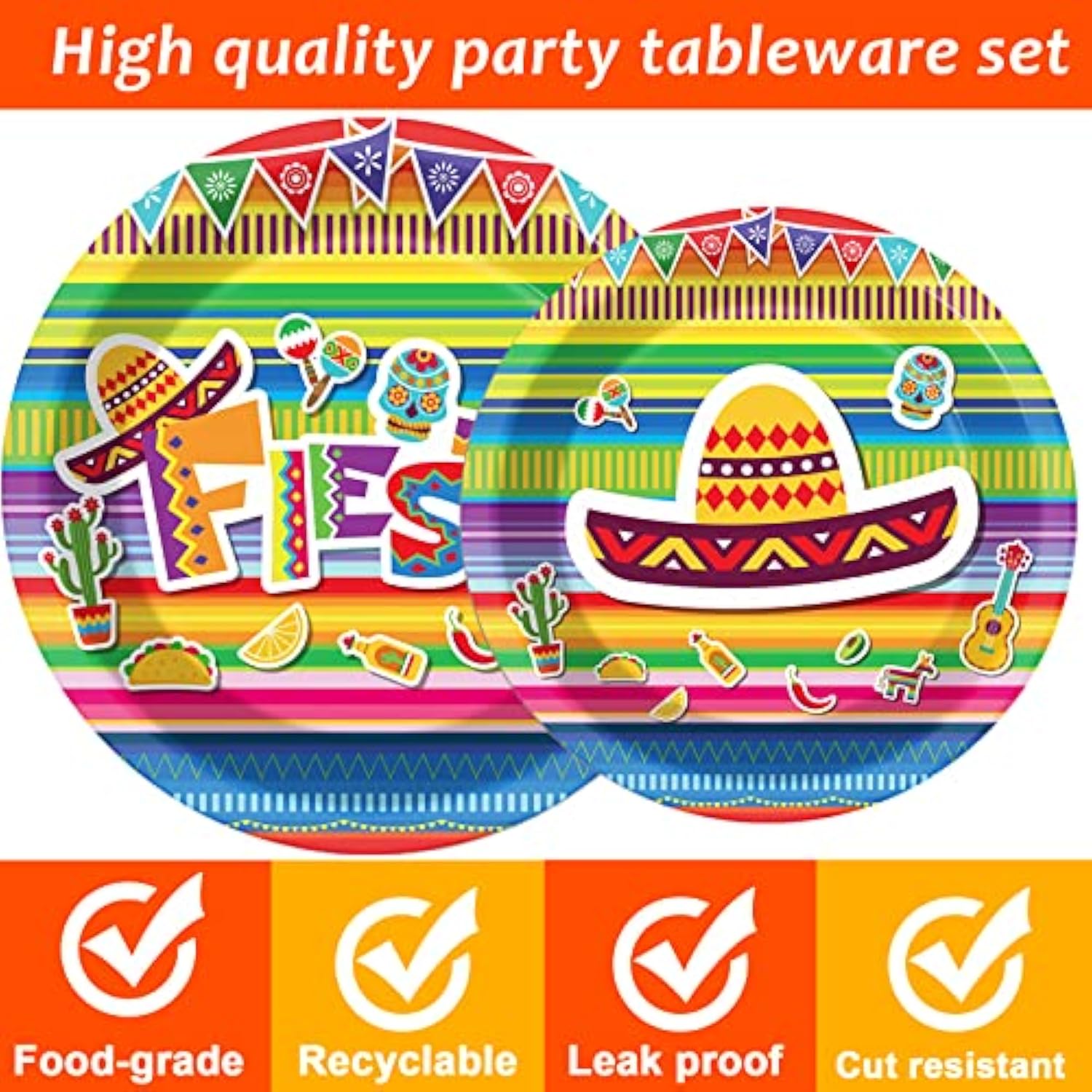 96 Pieces Fiesta Party Decorations Mexican Plates Tableware Set For De Mayo Party Decorations Supplies Mexican Themed Paper Dessert Plates Napkins Forks For 24 Guests Birthday Party Favors