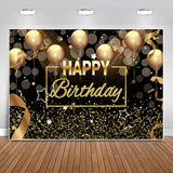 Happy Birthday Party Backdrop Banner Black Gold Balloons Glitter Bokeh Spots Men Women Bday Photography Background For Adult Birthday Cake Table Decoration Supplies Photo Booth Backdrops 8X6Ft