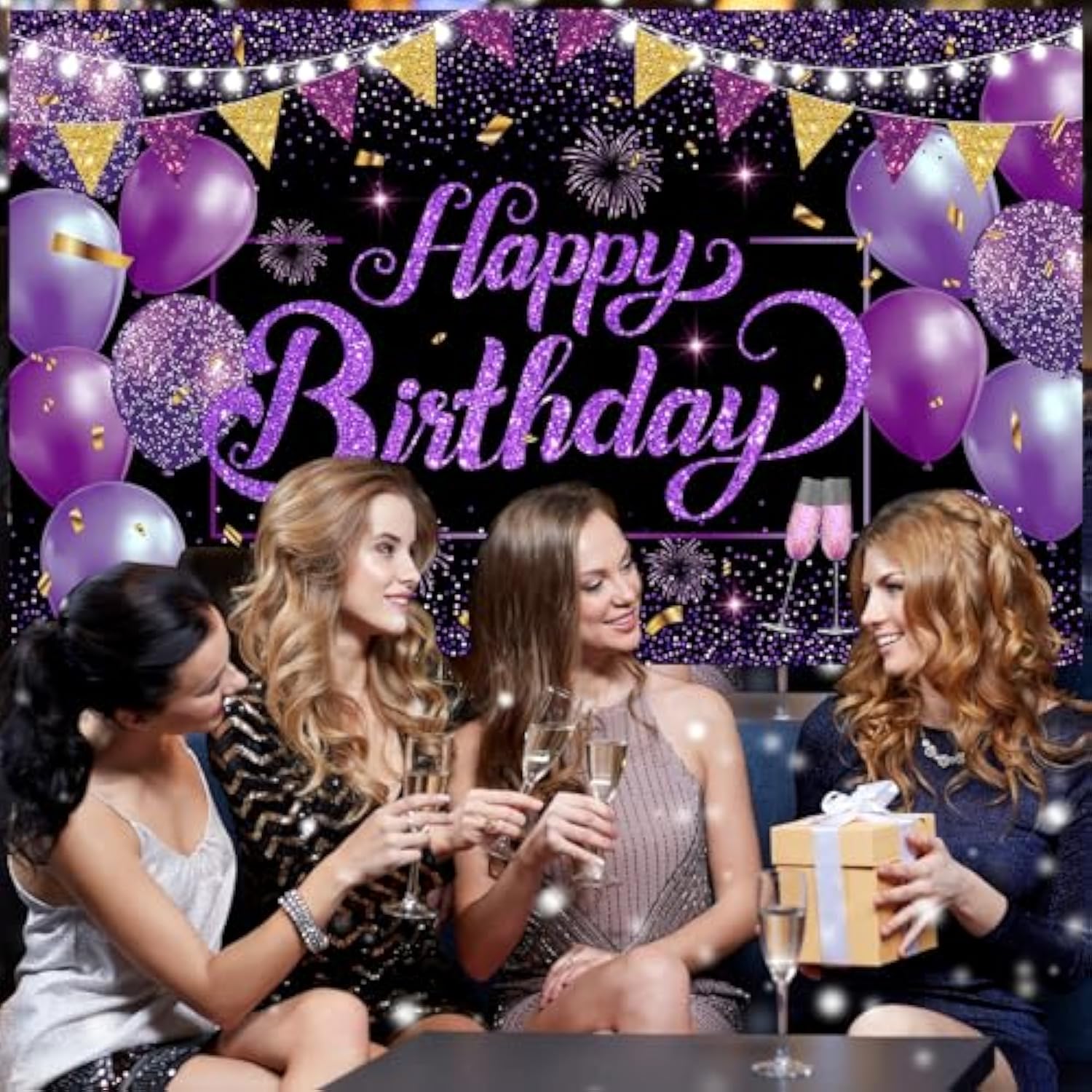 Purple Happy Birthday Banner Large Backdrop Party Decorations 72x44in