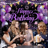 Purple Happy Birthday Banner Large Backdrop Party Decorations 72x44in