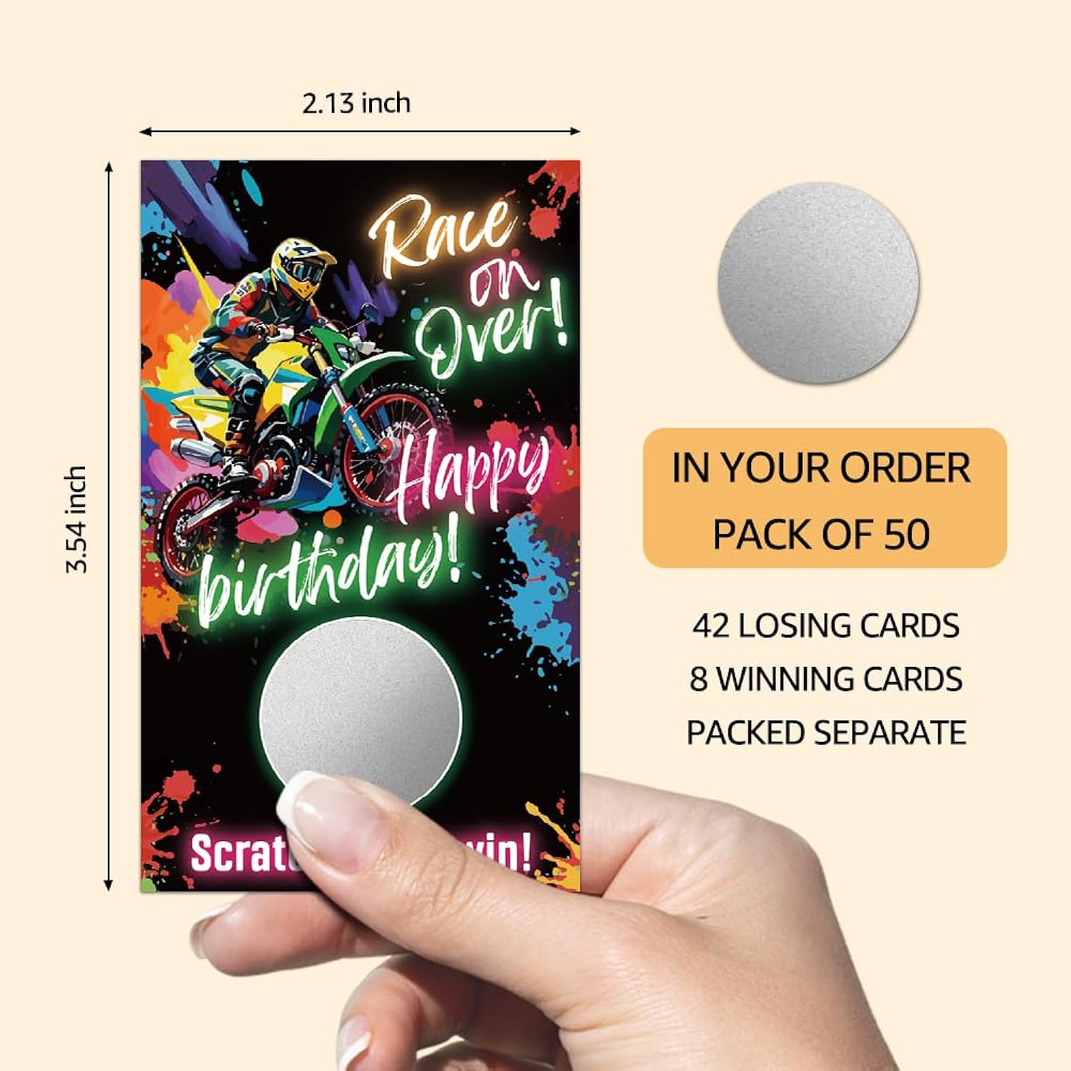 50 Pack Race On Over Scratch Off Cards, Retro Racing Scratch Game For Birthday Game, Motorcycle Birthday Party Decorations, Funny Raffle Ticket Lottery Game For Rev Your Engines Party Gathering