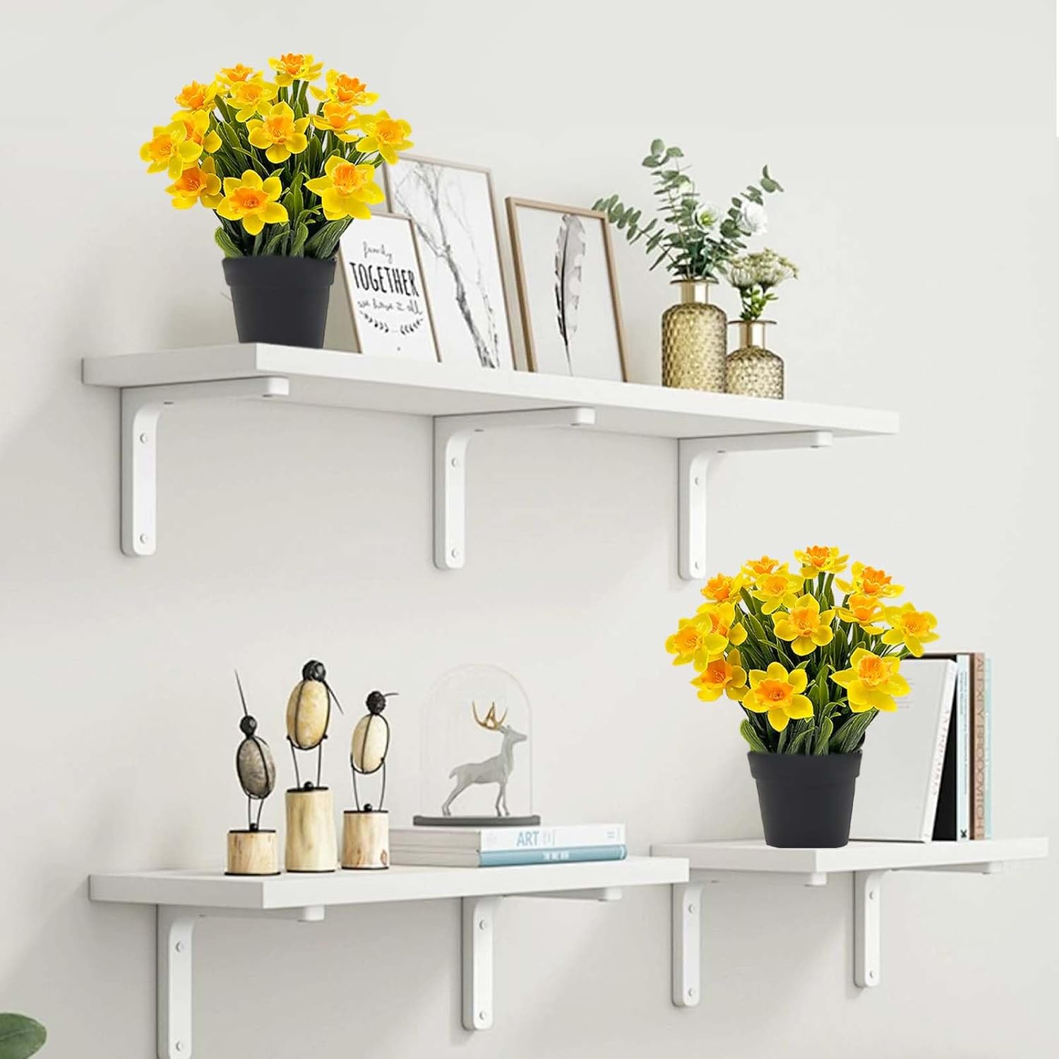 2Pcs Artificial Daffodils In Black Pot,9.8" Realistic Artificial Flowers In Pot,Artificial Spring Flowers For Home, Office, Wedding, Party, Easter Decor Indoor